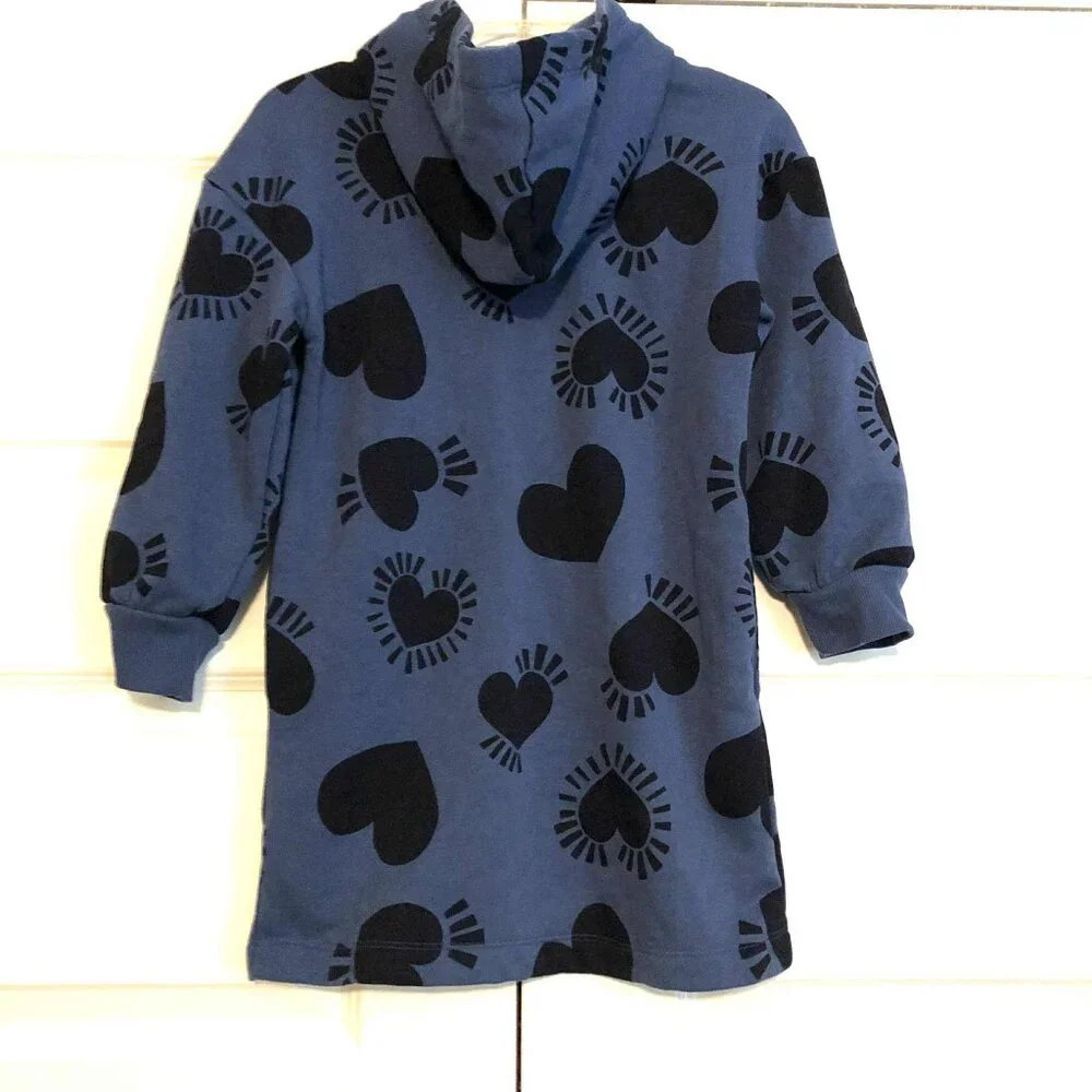 OLD NAVY Girls Heart Hoodie Sweatshirt Dress Black & Blue S(6-7)